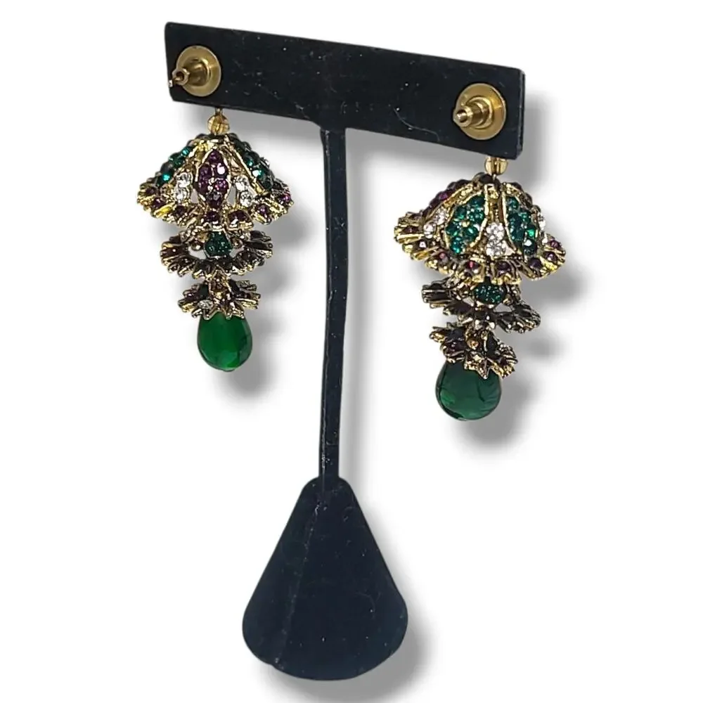 Vintage‎ Purple Green & Gold Tone India Bollywood Style Chandelier Earrings